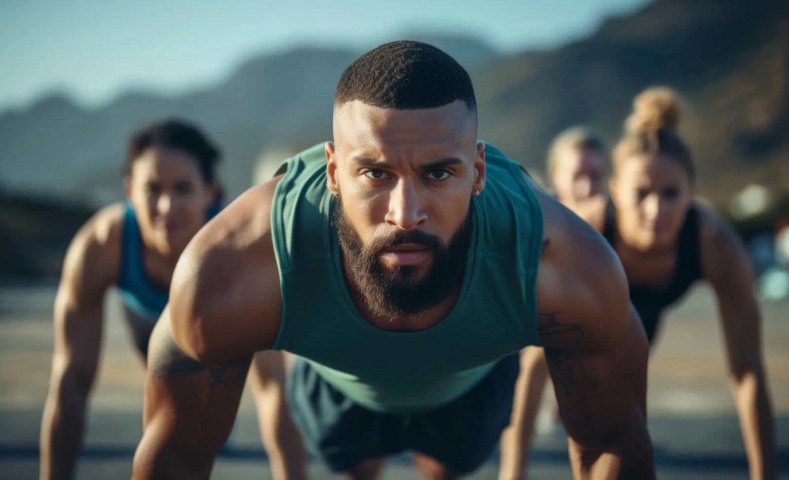 Determined runners in starting position, showcasing one of the best ways to train for a 5k group workouts