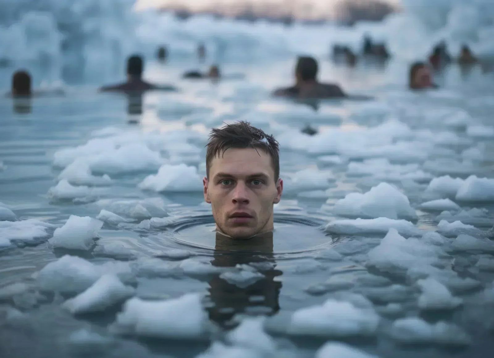  Swimmers brave freezing waters, demonstrating why do athletes take ice baths for muscle recovery and performance.